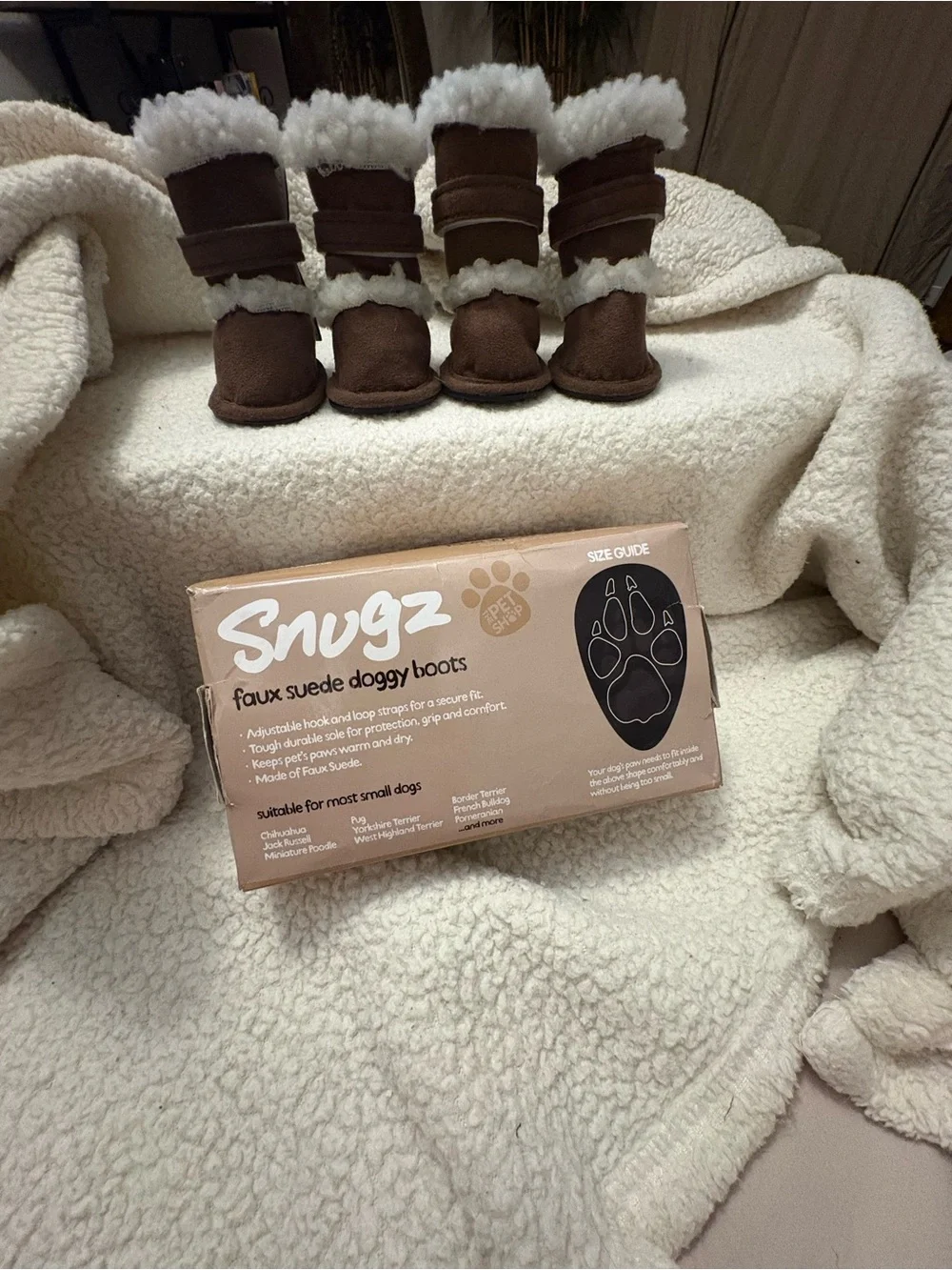 Snugz by Pet Shop Faux Suede Doggy Boots – Small Dogs – 4-Piece Set